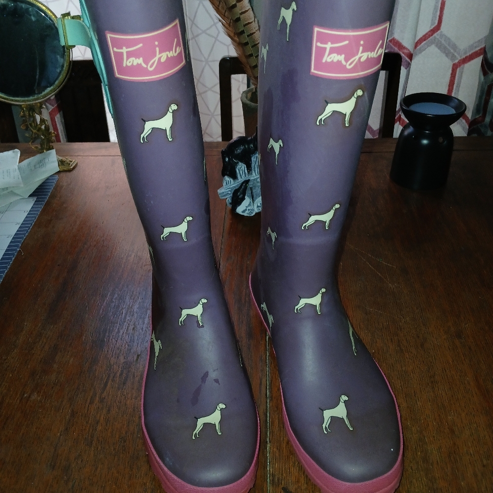 Tom Joule Purple Dog Print Rain Boots